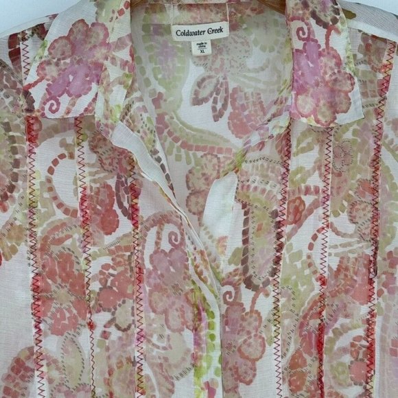 coldwater creek women's blouse top sheer floral size XL extra large 3/4 sleeve - Picture 7 of 11